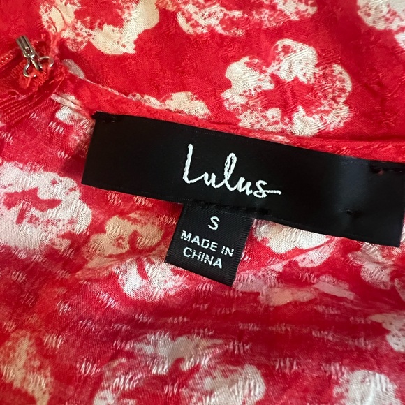 Lulus Floral Red deep v neck dress - Picture 3 of 3